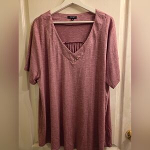 Women’s V-Neck Short Sleeve Top - Mauve Pink